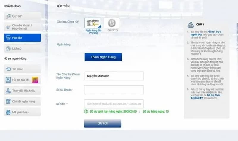 Nạp rút tiền cược H3BET