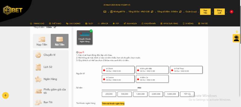 Thủ tục rút tiền H3BET 